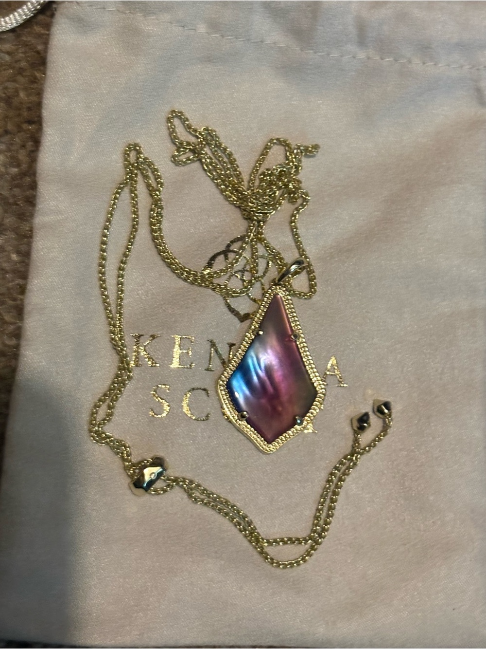 Kendra Scott Gold-Plated Pink Blue Purple Iridescent Stone Pendant Necklace